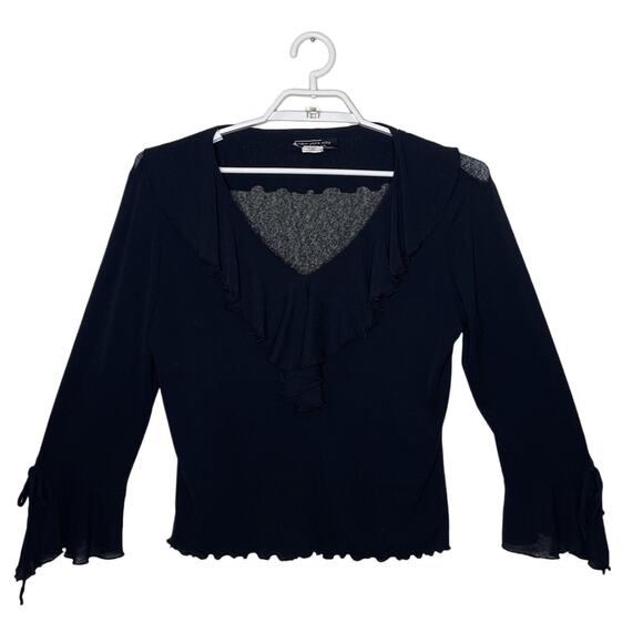 Vtg Women's‎ Sheer Black Ruffle Flare Bell Sleeve Blouse Witchy Whimsigoth Y2K M - Picture 1 of 10